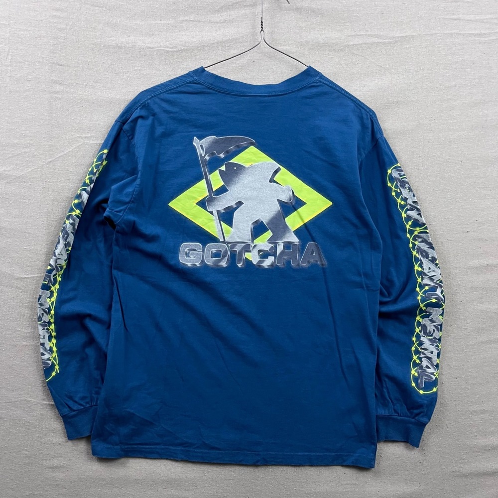Gotcha Long Sleeve T-Shirt Mens M Blue Graphic Loud Heavy Mental Barbed Wire